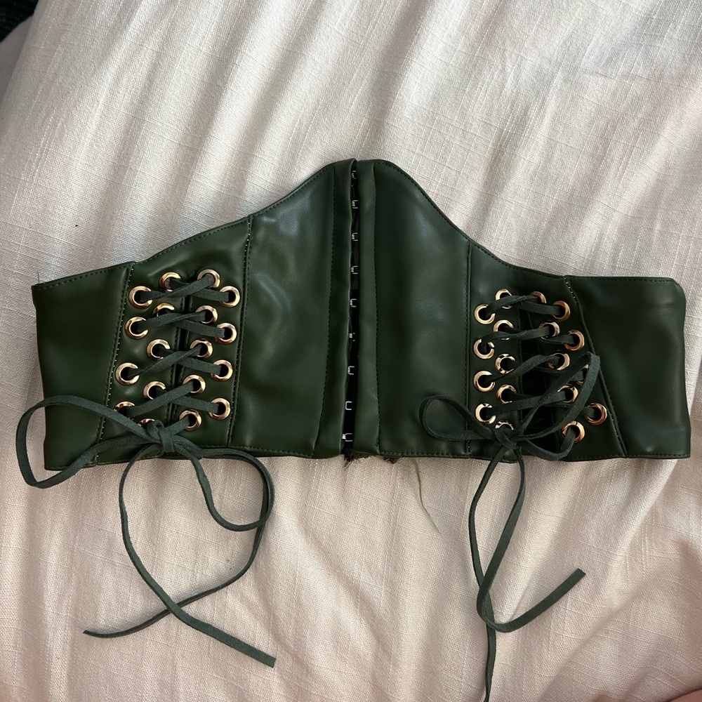 Green Faux Leather Corset Belt